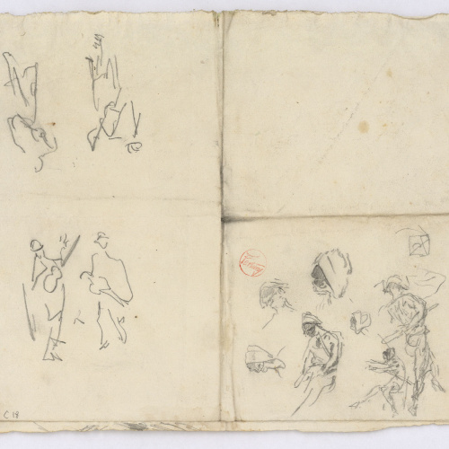 image for: Marià Fortuny - Croquis de músics i pierrots - Cap a 1863-1866