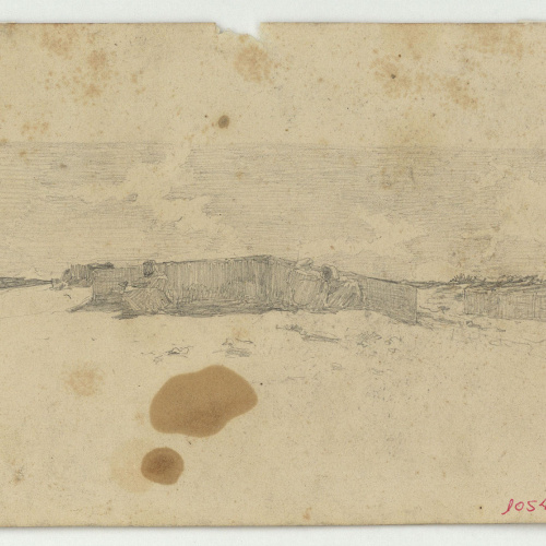 image for: Marià Fortuny - Paisatge marroquí amb figures (anvers) / Esbós de camells (revers) - Cap a 1860-1862