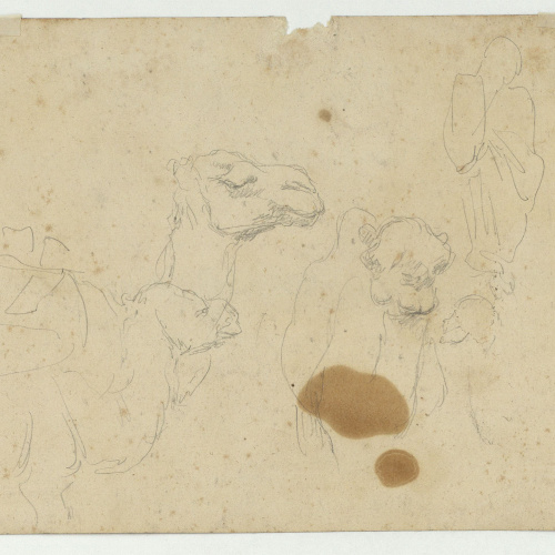 image for: Marià Fortuny - Paisatge marroquí amb figures (anvers) / Esbós de camells (revers) - Cap a 1860-1862 [1]