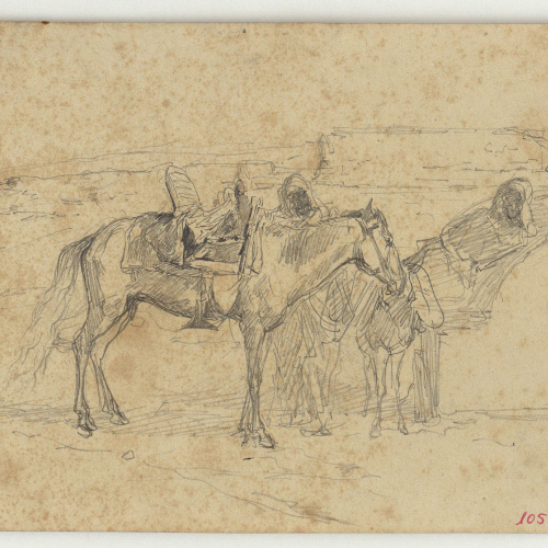image for: Marià Fortuny - Marroquins, cavall i rucs en un paisatge - Cap a 1860-1862