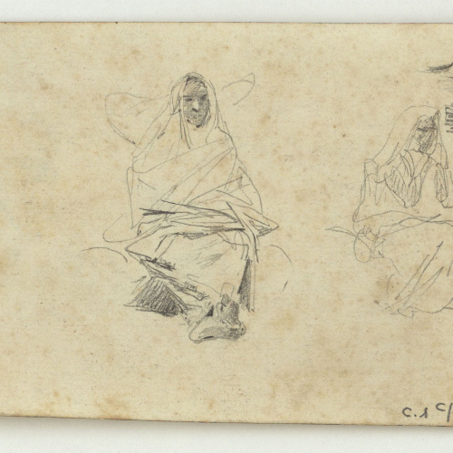 image for: Marià Fortuny - Dones marroquines (anvers) / Marroquí i altres apunts (revers) - Cap a 1860-1862