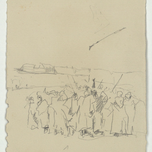 image for: Marià Fortuny - Estudi per a l&#039;aquarel·la «El venedor de tapissos» (anvers) / Croquis de marroquins (revers) - Cap a 1870 [1]