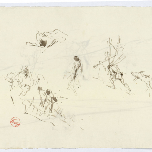 image for: Marià Fortuny - Estudi per al quadre «Àrabs pujant un turó» (anvers) / Croquis de figures (revers) - Cap a 1862-1864