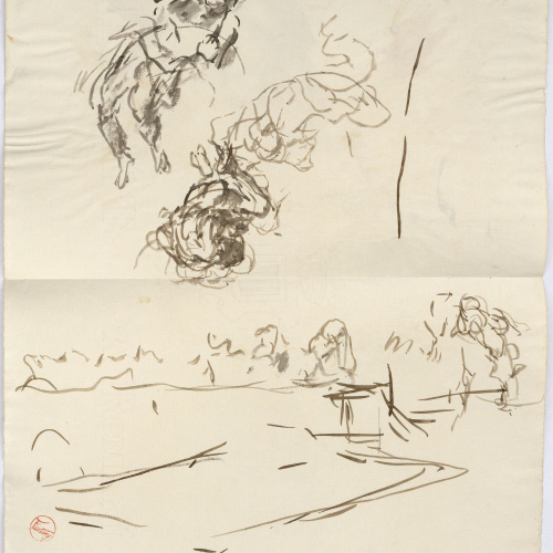 image for: Marià Fortuny - Croquis de composició (anvers) / Estudi per al quadre «El tribunal de l&#039;Alhambra» (revers) - Cap a 1863-1868