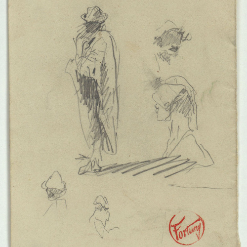 image for: Marià Fortuny - Esbós de caps i figura masculina - Cap a 1863-1866