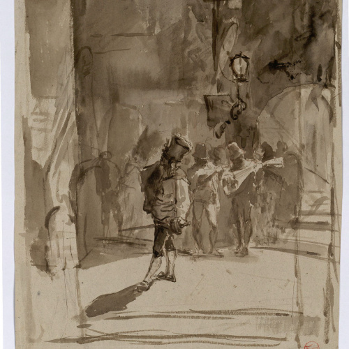 image for: Marià Fortuny - Estudi per al gravat «Ronda nocturna» (anvers) / Estudi per al gravat «Ronda nocturna» (revers) - Cap a 1863-1865