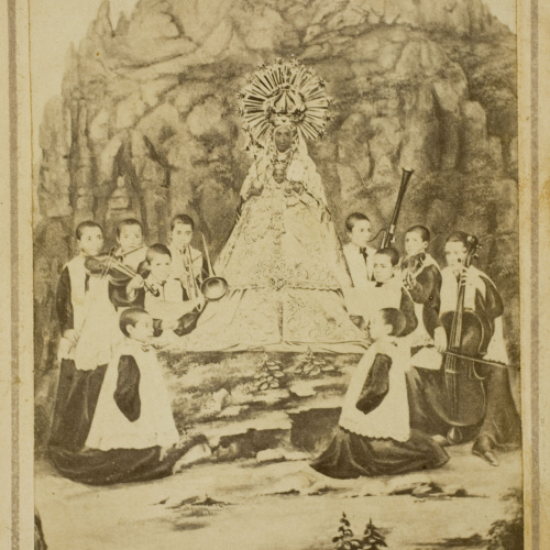 image for: Marc Sala Camarasa - La Mare de Déu de Montserrat envoltada d&#039;escolans - Cap a 1875