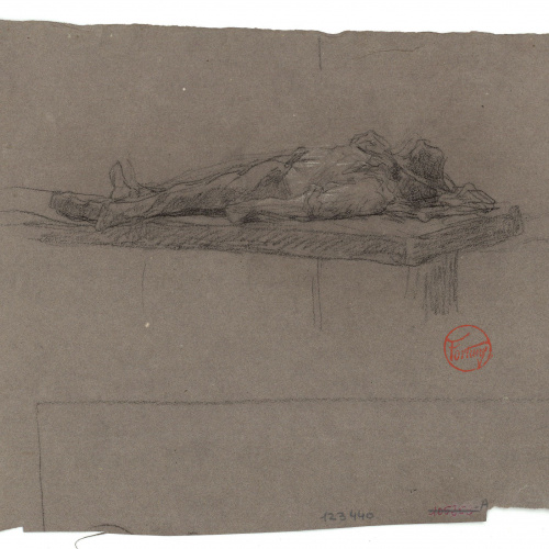 image for: Marià Fortuny - Home ajagut (anvers) / Arbre i tanca (revers) - Cap a 1863-1867