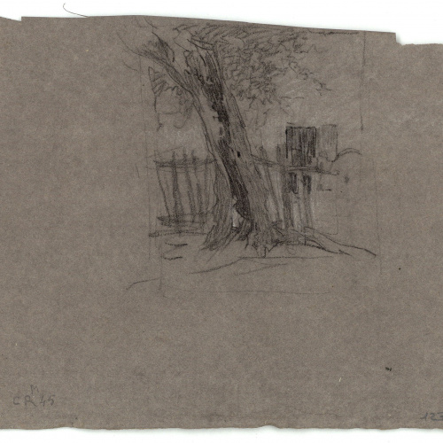 image for: Marià Fortuny - Home ajagut (anvers) / Arbre i tanca (revers) - Cap a 1863-1867 [1]