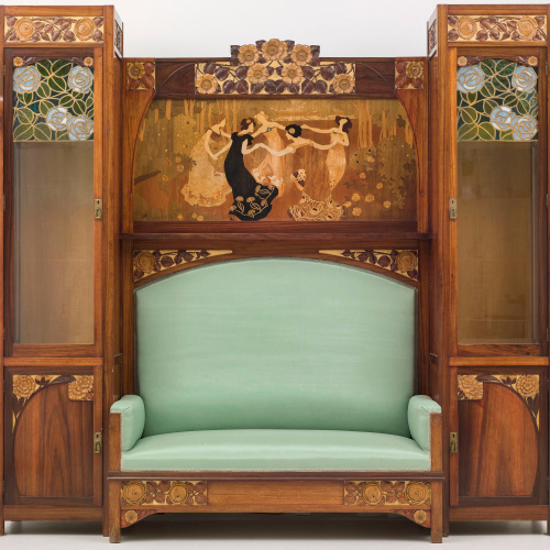 image for: Gaspar Homar - Sofà amb vitrines laterals i plafó de marqueteria «La sardana» - Cap a 1903