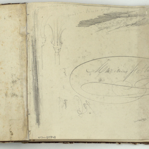 image for: Marià Fortuny - Esbossos arquitectònics i firma de l&#039;artista - Cap a 1862