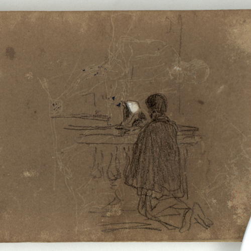 image for: Marià Fortuny - Cap de cavall (anvers) / Home agenollat davant d&#039;un altar (revers) - Cap a 1866-1872 [1]