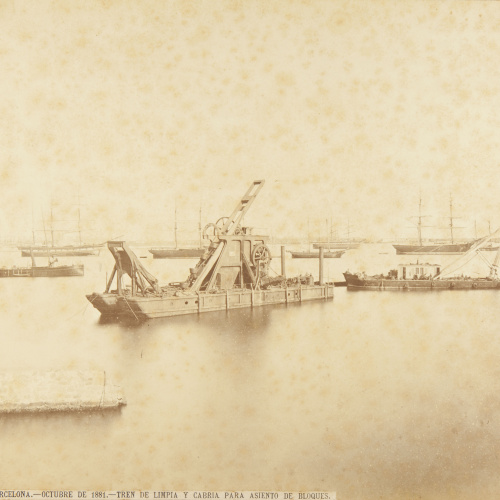 image for: Marc Sala Camarasa - Puerto de Barcelona. Octubre de 1881. Tren de limpia y cabria para asiento de bloques - Octubre de 1881