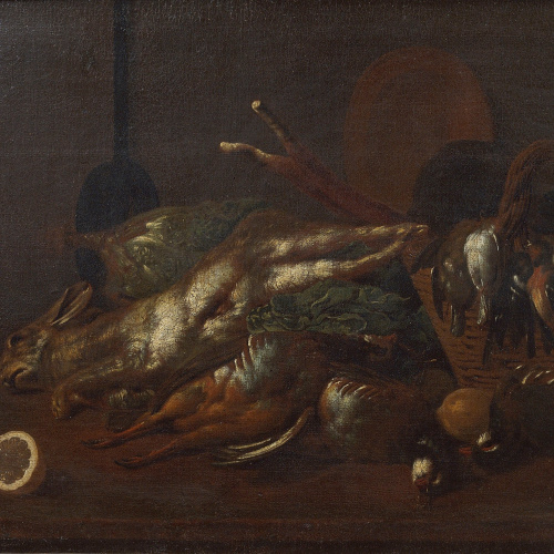 image for: Antoni Viladomat - Natura morta amb verdura, llimones, conill, perdius i altres ocells - Entre 1720-1755