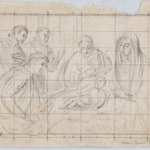 image for: Antoni Viladomat - Adoració dels pastors (anvers) / Apunt arquitectònic (revers) - Cap a 1720-1740
