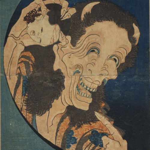 image for: Katsushika Hokusai - Hannya rient (Cent històries de fantasmes) - 1831