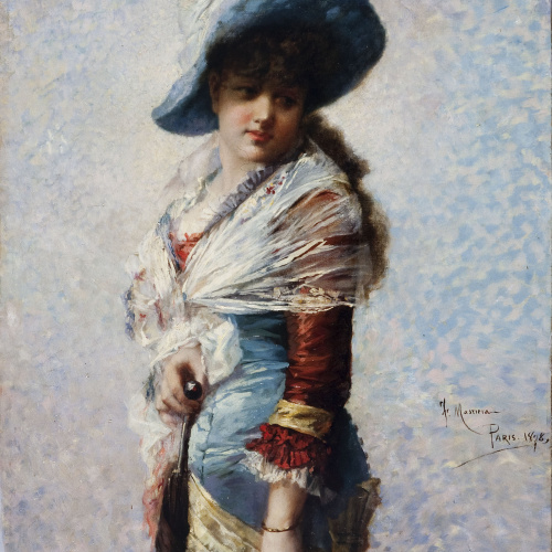 image for: Francesc Masriera - Retrat de dona amb xal, barret i para-sol - 1878