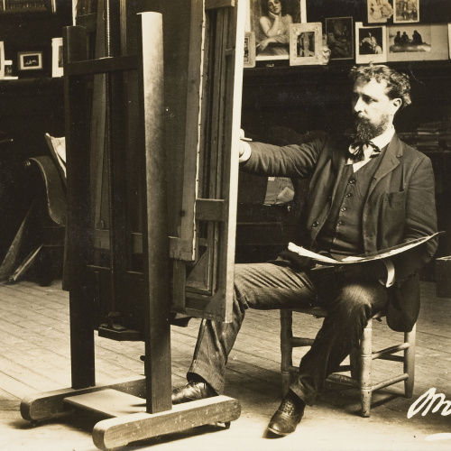 image for: Francesc Serra Dimas - Retrat del pintor Manel Cusí al seu taller - Cap a 1905