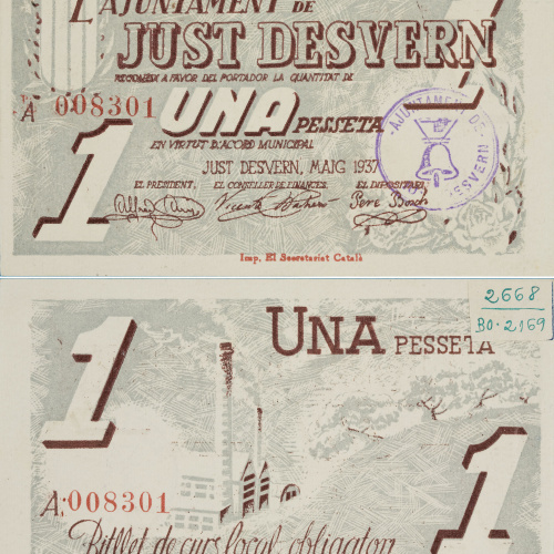 image for: Ajuntament de Just Desvern. Sant Just Desvern - 1 pesseta - Maig 1937