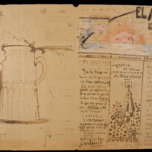 image for: Santiago Rusiñol - El mascaró de proa. Capçalera il·lustrada i manuscrita (anvers) / El mascaró de proa. Interior il·lustrat i manuscrit (revers) - Cap a 1917