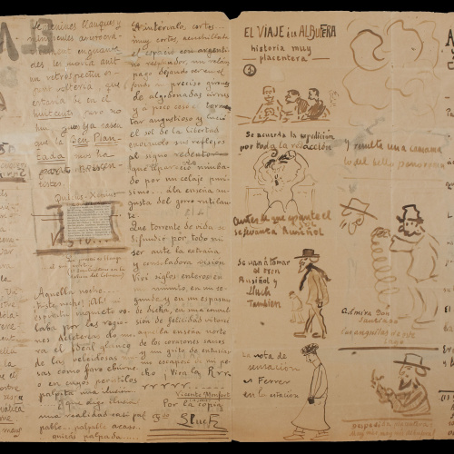 image for: Santiago Rusiñol - El mascaró de proa. Capçalera il·lustrada i manuscrita (anvers) / El mascaró de proa. Interior il·lustrat i manuscrit (revers) - Cap a 1917 [1]