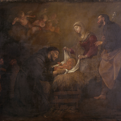 image for: Antoni Viladomat - Aparició de la Sagrada Família a sant Francesc en el pessebre de Greccio - Cap a 1729-1733