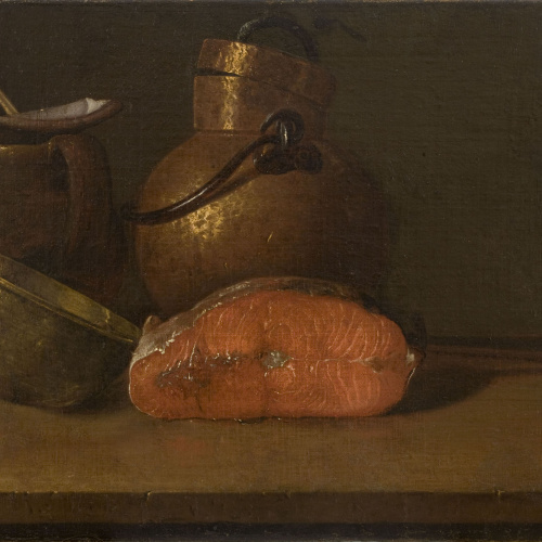 image for: Luis Egidio Meléndez - Natura morta amb salmó i estris de cuina - Entre 1772-1780