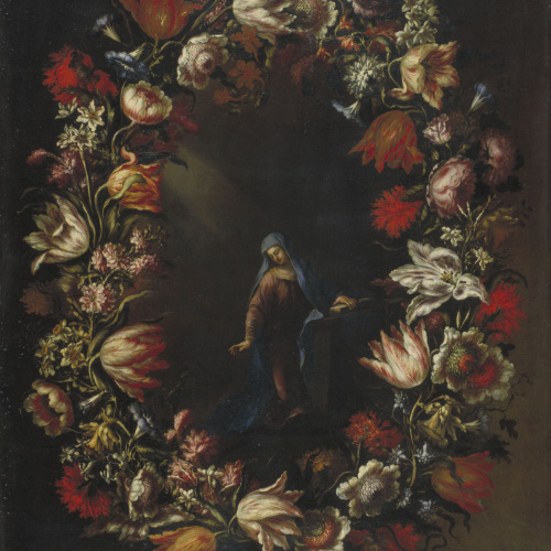 image for: Bartolomé Pérez - Garlanda de flors amb la Mare de Déu de l&#039;Anunciació - Cap a 1676