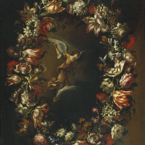 image for: Bartolomé Pérez - Garlanda de flors amb sant Gabriel Arcàngel - Cap a 1676