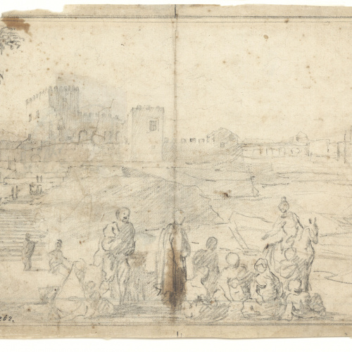 image for: Antoni Viladomat - Vista urbana amb figures (anvers) / Apunt de cavalls (revers) - Cap a 1720-1755