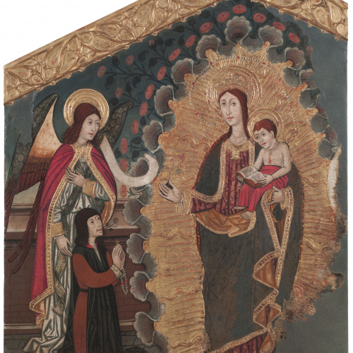 image for: Mestre de Vielha (Bartomeu Garcia [?]) - Aparició de la Mare de Déu del Roser al cavaller de Colònia - Cap a 1500