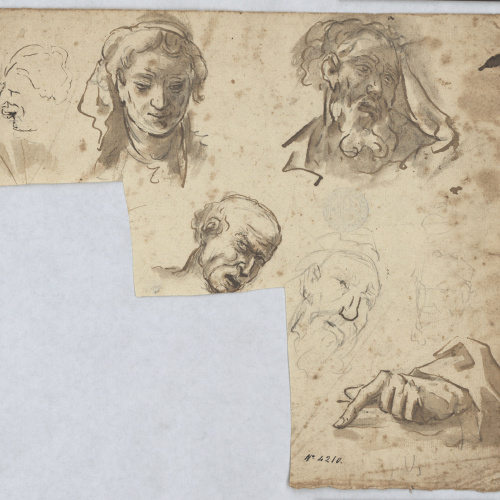 image for: Antoni Viladomat - Estudi de caps i mà - Cap a 1730-1755