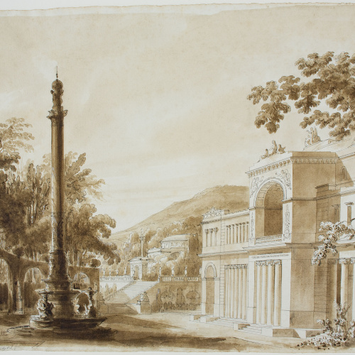 image for: Lluís Rigalt - Projecte escenogràfic amb construccions clàssiques - Cap a 1840-1850