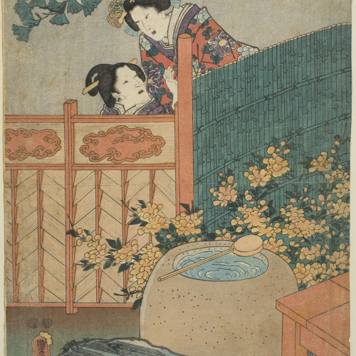 image for: Utagawa Kunisada (Toyokuni III) - Mare i filla. Escenes en porpra Edo. Capítol del ginebre (Edo Murasaki sugata no Hahakigi) - Cap a 1847-1852