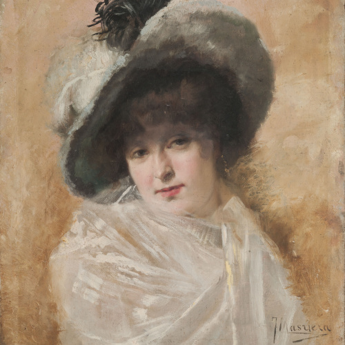 image for: Francesc Masriera - Bust de dona amb xal i capell - Cap a 1875-1900