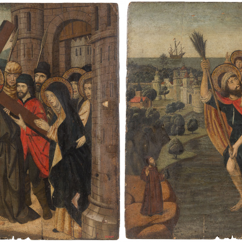 image for: Anònim - Taula bifront amb el Camí del Calvari i sant Cristòfol - Últim quart del segle XV