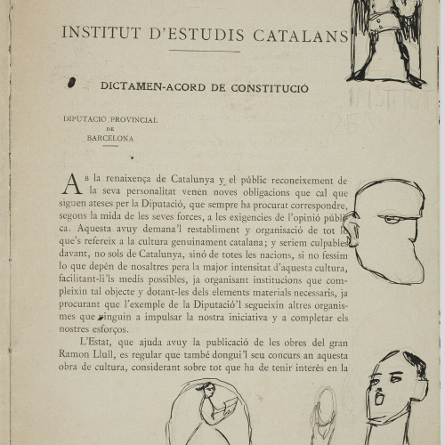 image for: Ismael Smith - Caricatures al «Dictamen-acord de constitució. Reglament interior» de l’Institut d’Estudis Catalans, de 1907 - 1907