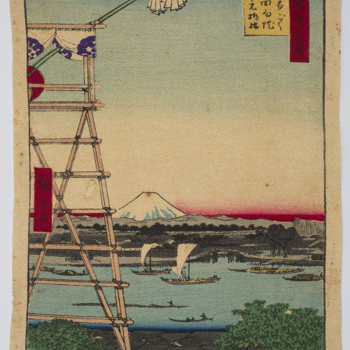 image for: Ando Hiroshige - El pont Motoyanagi en el temple Ekôin a Ryôgoku (Cent vistes de llocs famosos d&#039;Edo) (Meisho edo hyakkei) - 1857