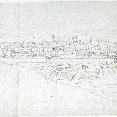 image for: Jacques Moulinier - Vista panoràmica de Barcelona des de la muntanya de Montjuïc - Cap a 1801-1803