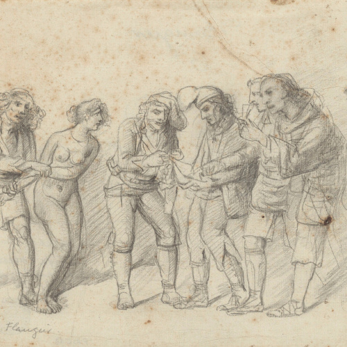 image for: Josep Bernat Flaugier - Miquelets i sometents escorcollant una dona - Cap a 1809-1812