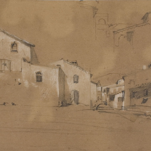 Ramon Martí i Alsina - Entrada a un poble - Cap a 1865-1870 image for: Ramon Martí i Alsina - Entrada a un poble - Cap a 1865-1870