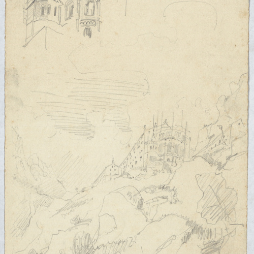 image for: Antoni Caba - Apunts de Montserrat (anvers) / Croquis de la muntanya de Montserrat [?] (revers) - Cap a 1860-1870