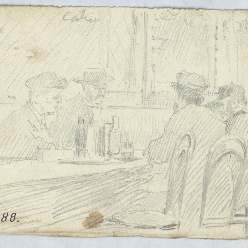 image for: Antoni Caba - Al cafè (anvers) / Estudi de figura masculina (revers) - Cap a 1860-1870