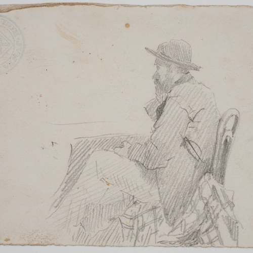 image for: Antoni Caba - Al cafè (anvers) / Estudi de figura masculina (revers) - Cap a 1860-1870 [1]
