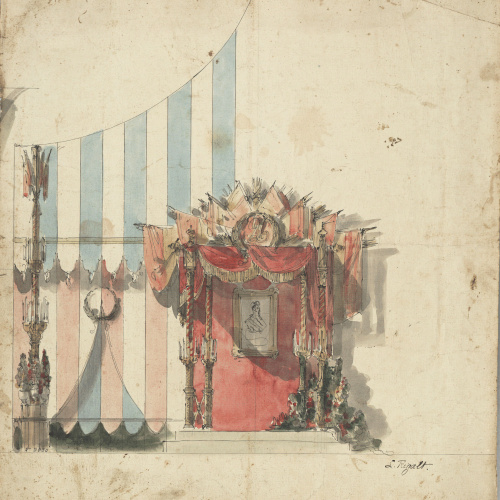 image for: Lluís Rigalt - Dosser amb trofeu i banderes - Cap a 1850