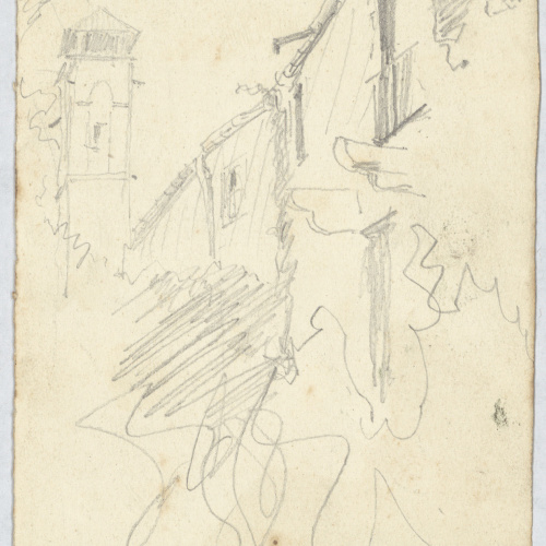 Antoni Caba - Vista de carrer (anvers) / Estudi de figures (revers) - Cap a 1860-1870 image for: Antoni Caba - Vista de carrer (anvers) / Estudi de figures (revers) - Cap a 1860-1870