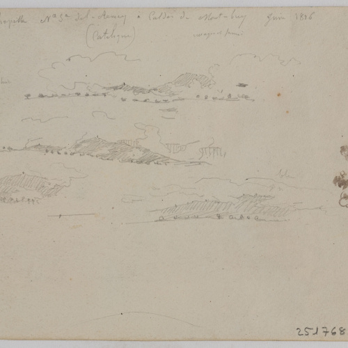 image for: Adolphe Hedwige Alphonse Delamare - Santuari de la Mare de Déu del Remei a Caldes de Montbui (anvers) / Apunts de paisatge (revers) - Juny de 1826 [1]