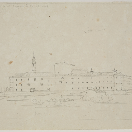 image for: Adolphe Hedwige Alphonse Delamare - Vista del castell de Saragossa des de l‘Ebre - 19 novembre 1824