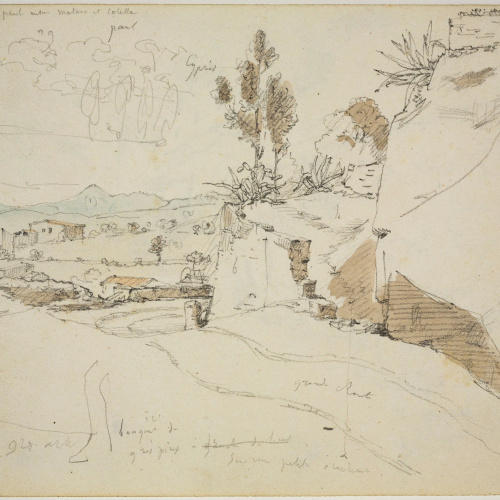 image for: Adolphe Hedwige Alphonse Delamare - Sant Pol de Mar (anvers) / Paisatge de Sant Pol de Mar amb l&#039;ermita de sant Pau (revers) - Novembre de 1827