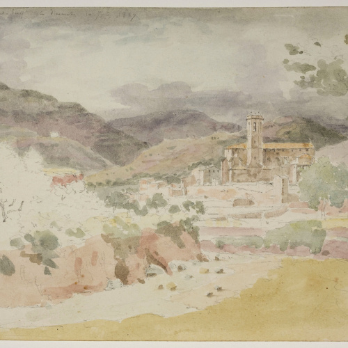 image for: Adolphe Hedwige Alphonse Delamare - Vista de Caldes de Montbui (anvers) / Croquis de figures (revers) - Diumenge 10 de juny de 1827